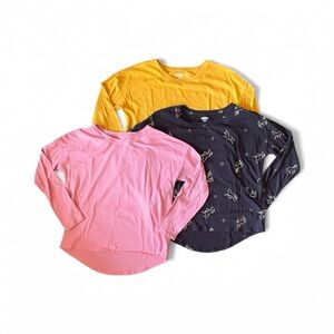 3pc Old Navy Kids Long Sleeve Softest Tees - Pink, Gold, Black Size Medium (8)